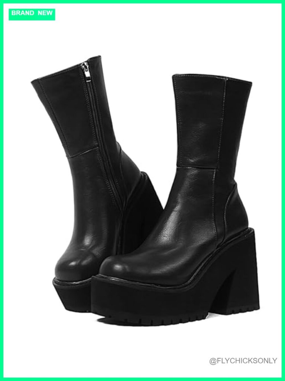 Platform Ankle Booties Chunky Block Heel Faux Leather Side Zip Women's Boots